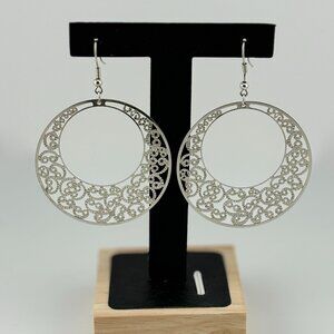 Giant Hooped Filigree Medallion Drop Earrings